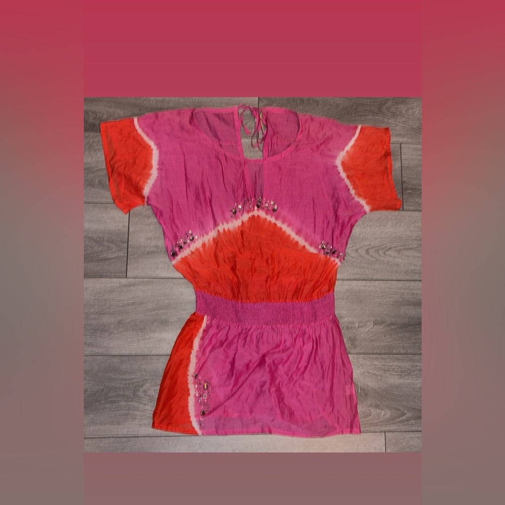 Gianni Bini Size Large Bikini Coverup Dress Pink Ombre Jeweled New W Tags Silk